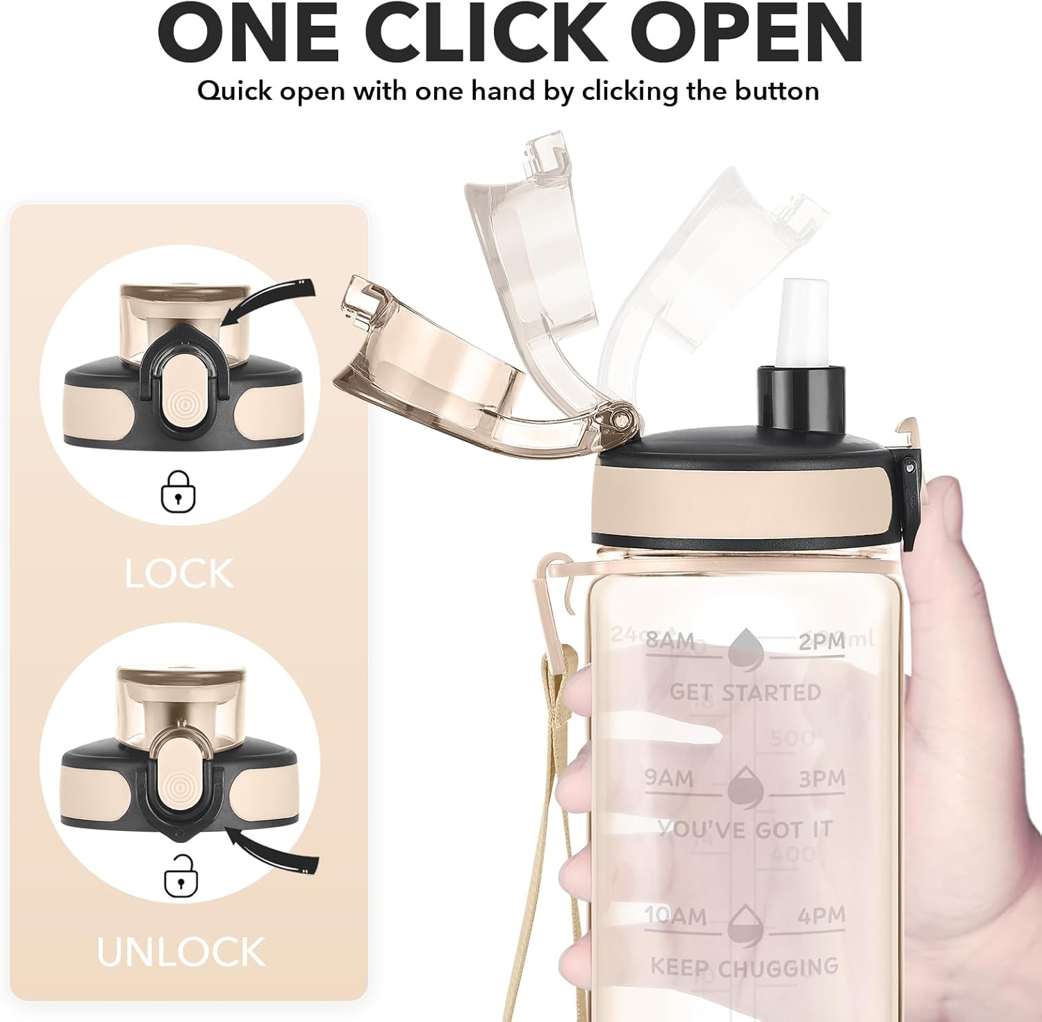 Enerbone Water Bottle, Leakproof BPA & Toxic Free, Motivational Water Bottle with Times to Drink and Straw, Fitness Sports Water Bottle with Strap for Office, Gym, Outdoor Sports - Image 4