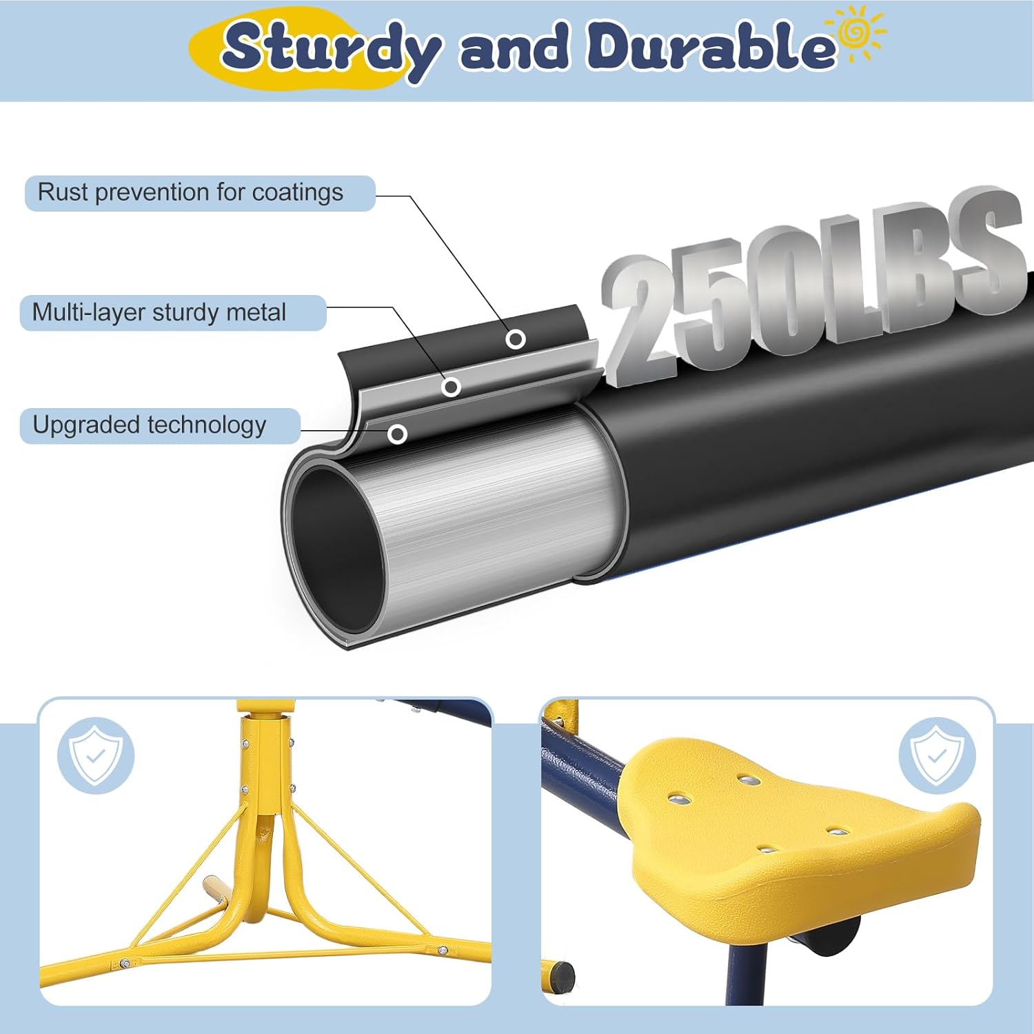 Seesaw for Kids Outdoor, Heavy Duty 250LB 360° Rotating Seesaw Outdoor Teeter Totter with Sit and Spin Design for Backyard Park & Balcony Ideal Outdoor Toys for Kids Ages 3 4 5 6 7 8 - Image 2