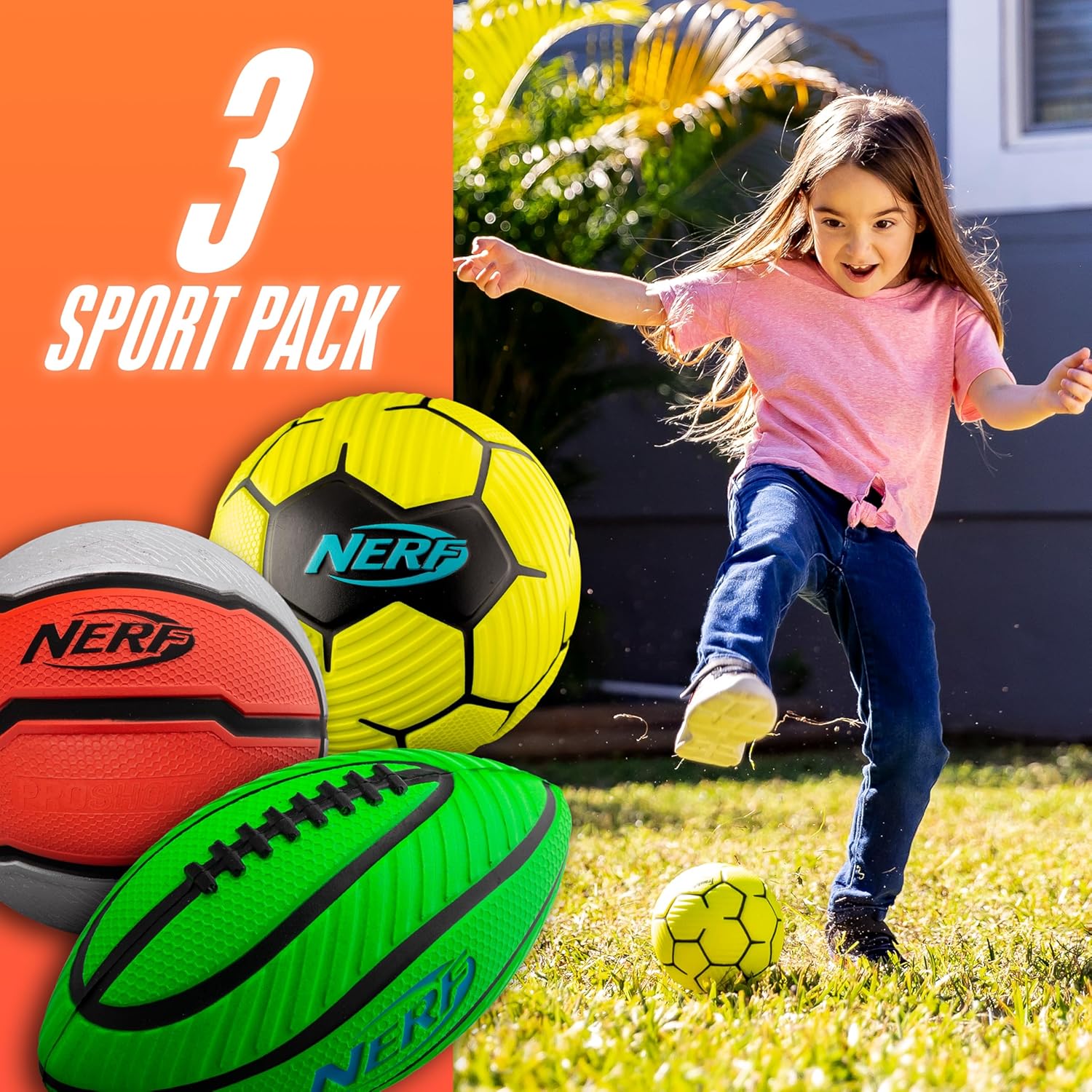 Nerf Mini Foam Sports Ball Set - Foam Football, Soccer Ball + Basketball Soft Sports Toy for Kids - Image 2