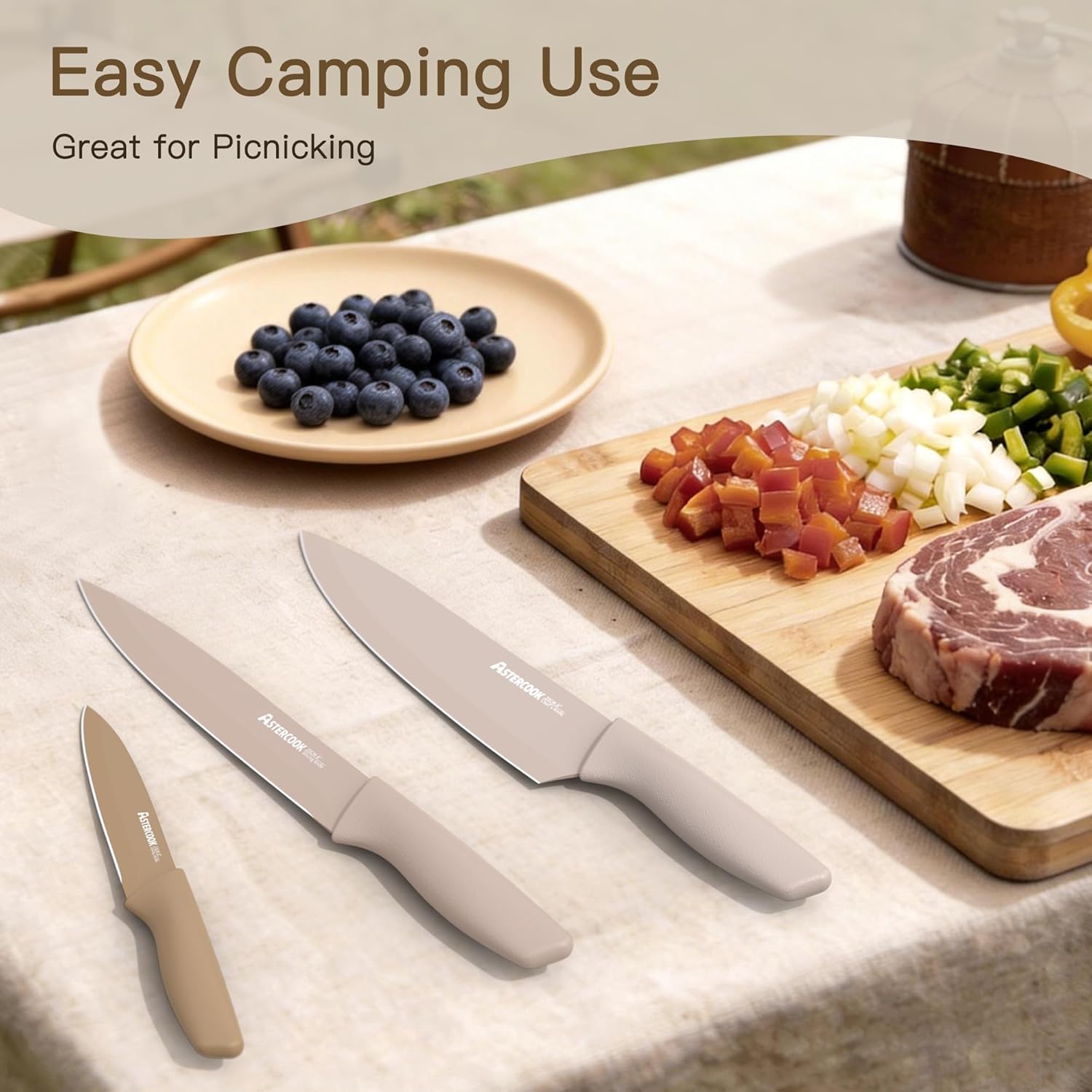 Astercook Knife Set, 13 Pieces Kitchen Knives Set with Healthy Anti-Rust Coating, Dishwasher Safe, Stainless Steel Chef Knife Sets with 6 Blade Guards, Perfect Holiday Gifts for Kitchen - Image 8