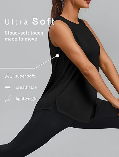 PINSPARK Workout Tops for Women Sleeveless Athletic Tank Tops UPF 50+ Running Tanks with Side Slits Loose Fit Gym Yoga Shirt - Image 5