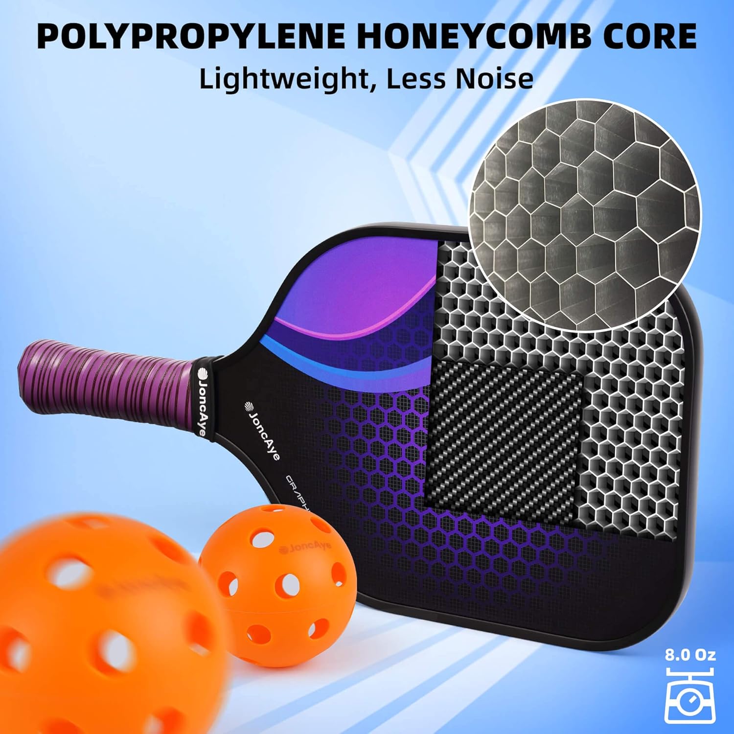 JoncAye Pickleball Paddles Set of 4 or 2, USAPA Approved Fiberglass Rackets with Outdoor Indoor Balls, Bag, Overgrip, Lightweight for Family, Professional Equipment for Beginners Intermediate - Image 2