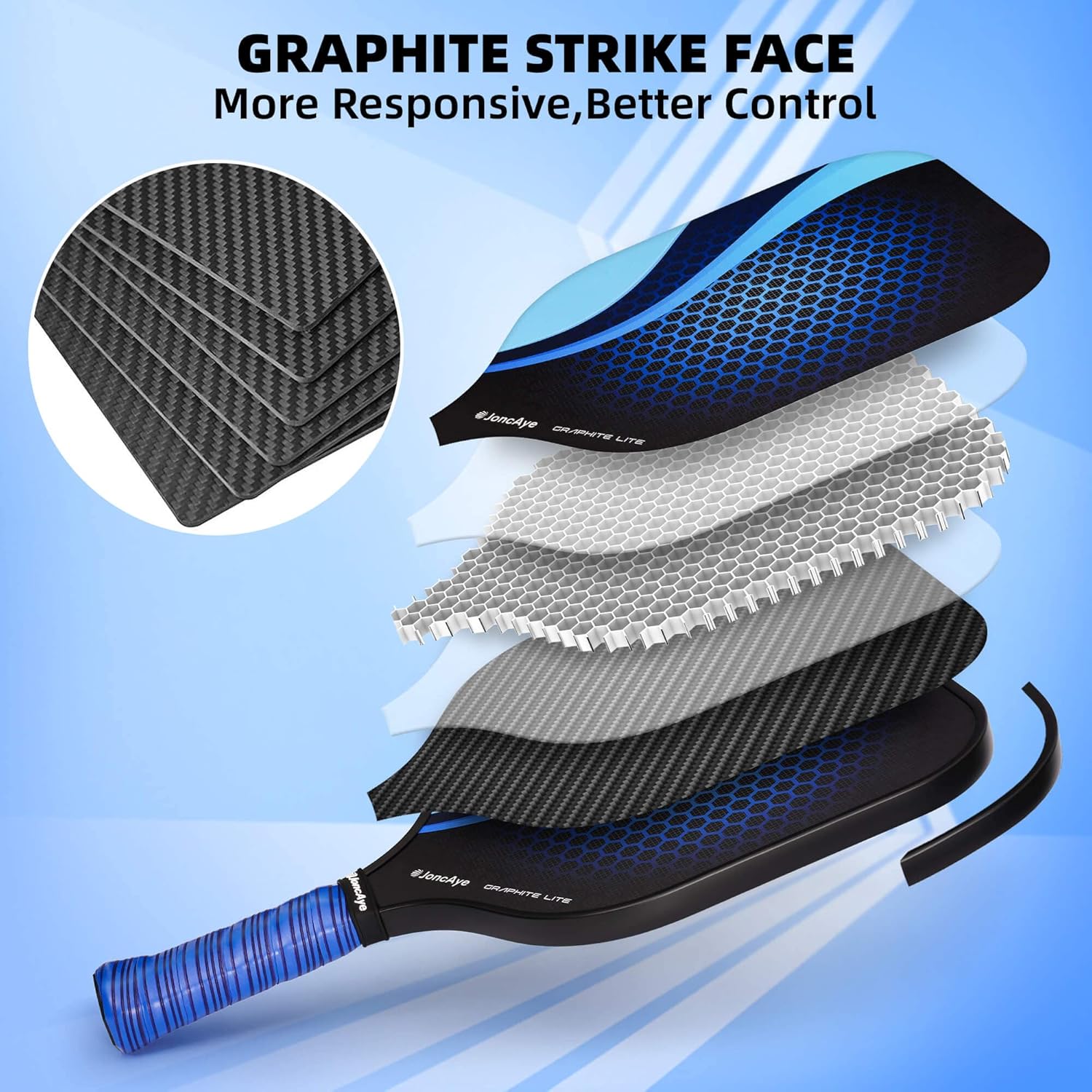 JoncAye Pickleball Paddles Set of 4 or 2, USAPA Approved Fiberglass Rackets with Outdoor Indoor Balls, Bag, Overgrip, Lightweight for Family, Professional Equipment for Beginners Intermediate - Image 3